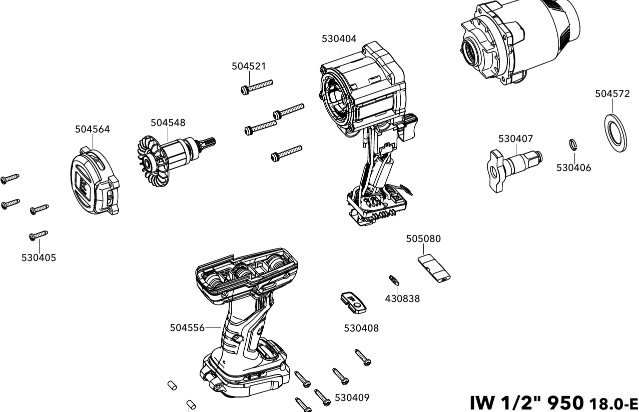 Schemat budowy (exploded view) klucza udarowego FLEX IW 1/2" 950 18.0-EC