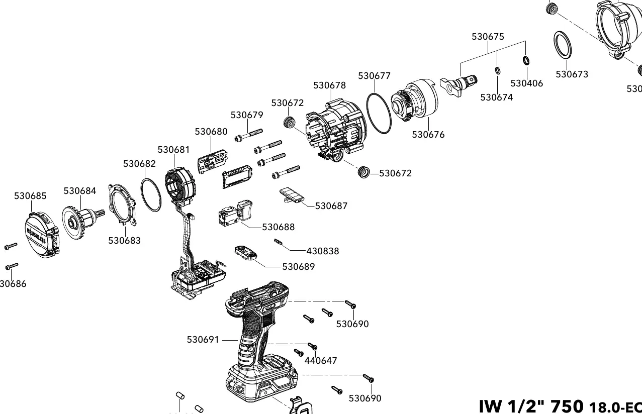 Schemat budowy (exploded view) klucza udarowego FLEX IW 1/2" 750 18.0-EC