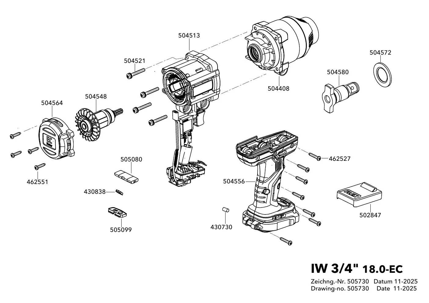 Schemat części klucza udarowego FLEX IW 3/4" 18.0-EC
