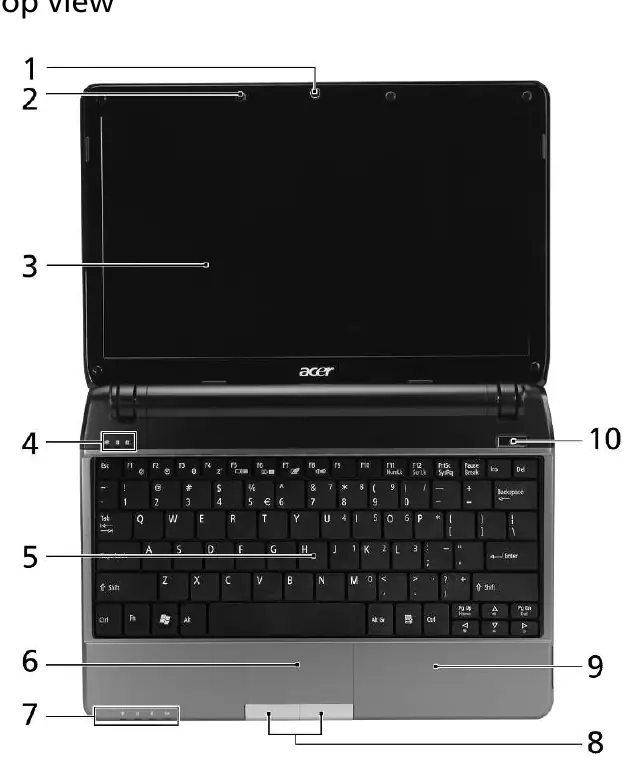 Widok z góry laptopa z oznaczeniami elementów