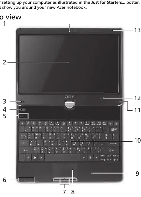 Widok z góry laptopa Acer Aspire