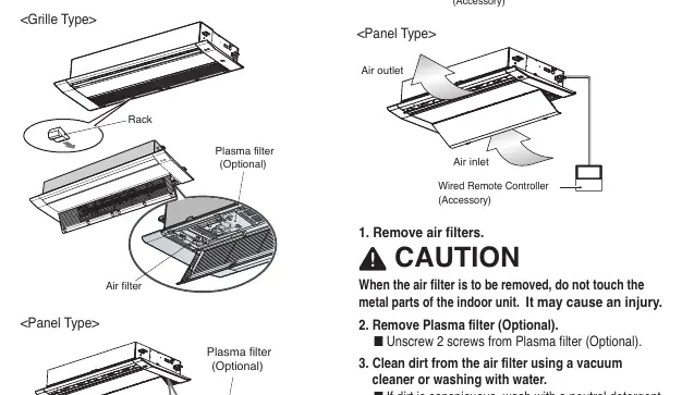 Demontaż filtra w modelu Ceiling Cassette - 1Way