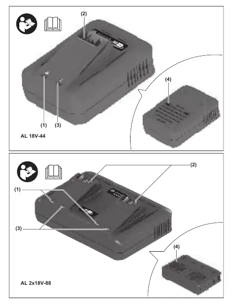 Schemat budowy ładowarek AL 18V-44 i AL 2x18V-88