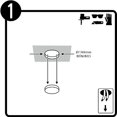 Krok 1: Przygotowanie otworu montażowego (min. 199 mm)