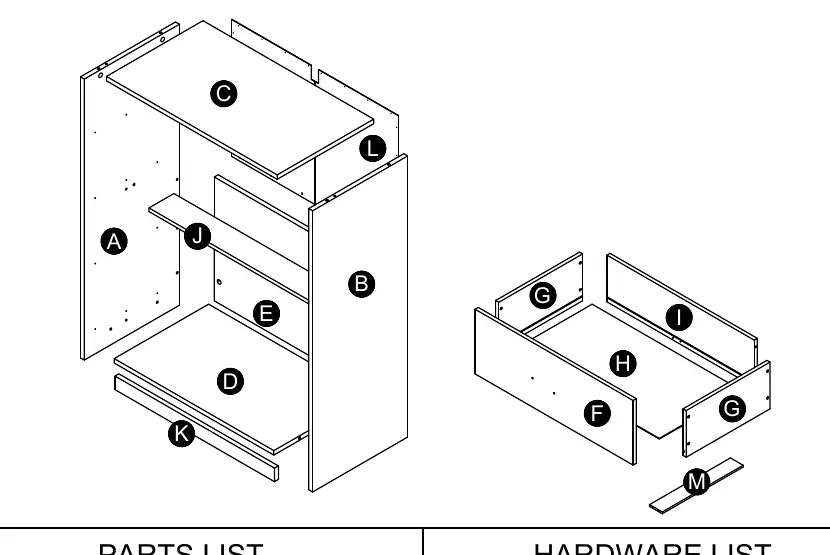 Widok rozstrzelony (Exploded View) wszystkich części komody