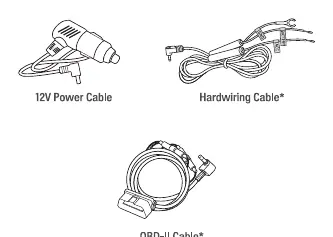 Opcje zasilania: kabel 12V, kabel do instalacji stałej oraz kabel OBD-II.