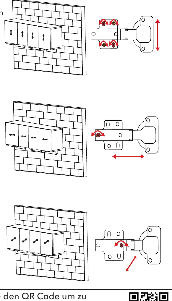 Schemat regulacji zawiasów drzwiowych