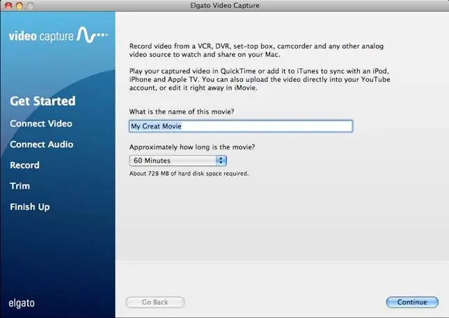 Ekran startowy aplikacji Elgato Video Capture