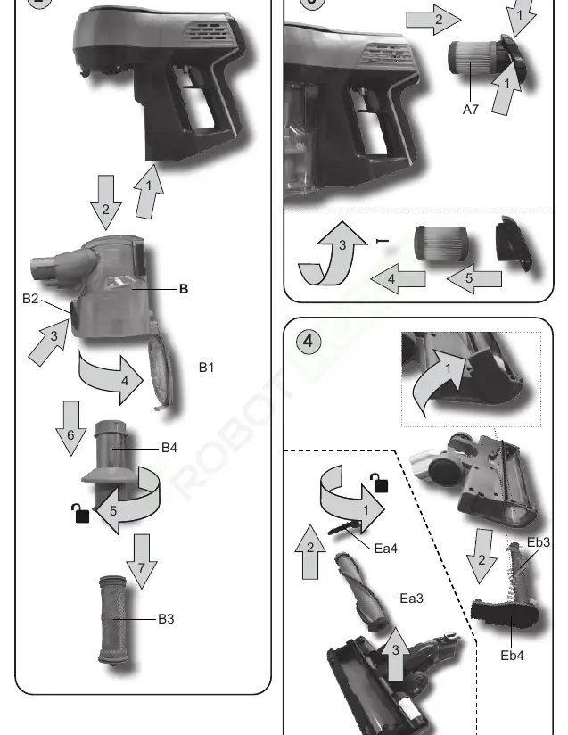 Instrukcja demontażu filtrów i szczotki