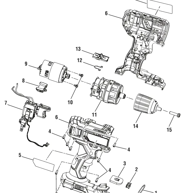 Schemat rozstrzelony (exploded view) wiertarko-wkrętarki Ryobi P215