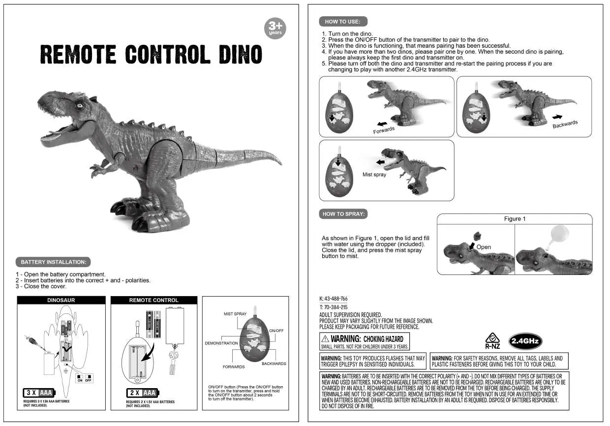 Schemat instalacji baterii i obsługi zdalnie sterowanego dinozaura