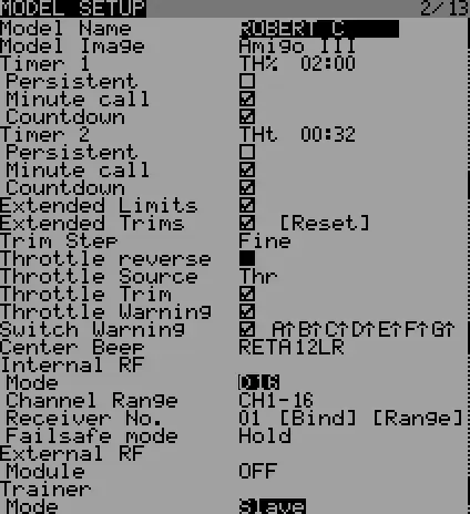 Menu Model Setup