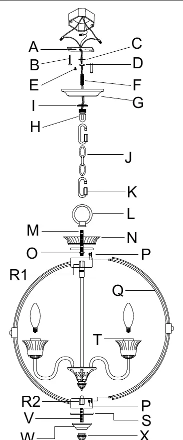 Schemat montażowy elementów lampy