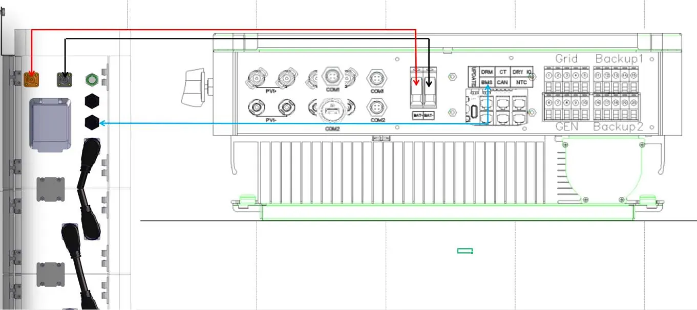 Schemat połączeń elektrycznych systemu z inwerterem