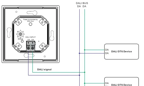 Schemat podłączenia sterownika do magistrali DALI