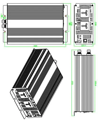 Rysunek techniczny z wymiarami przetwornicy