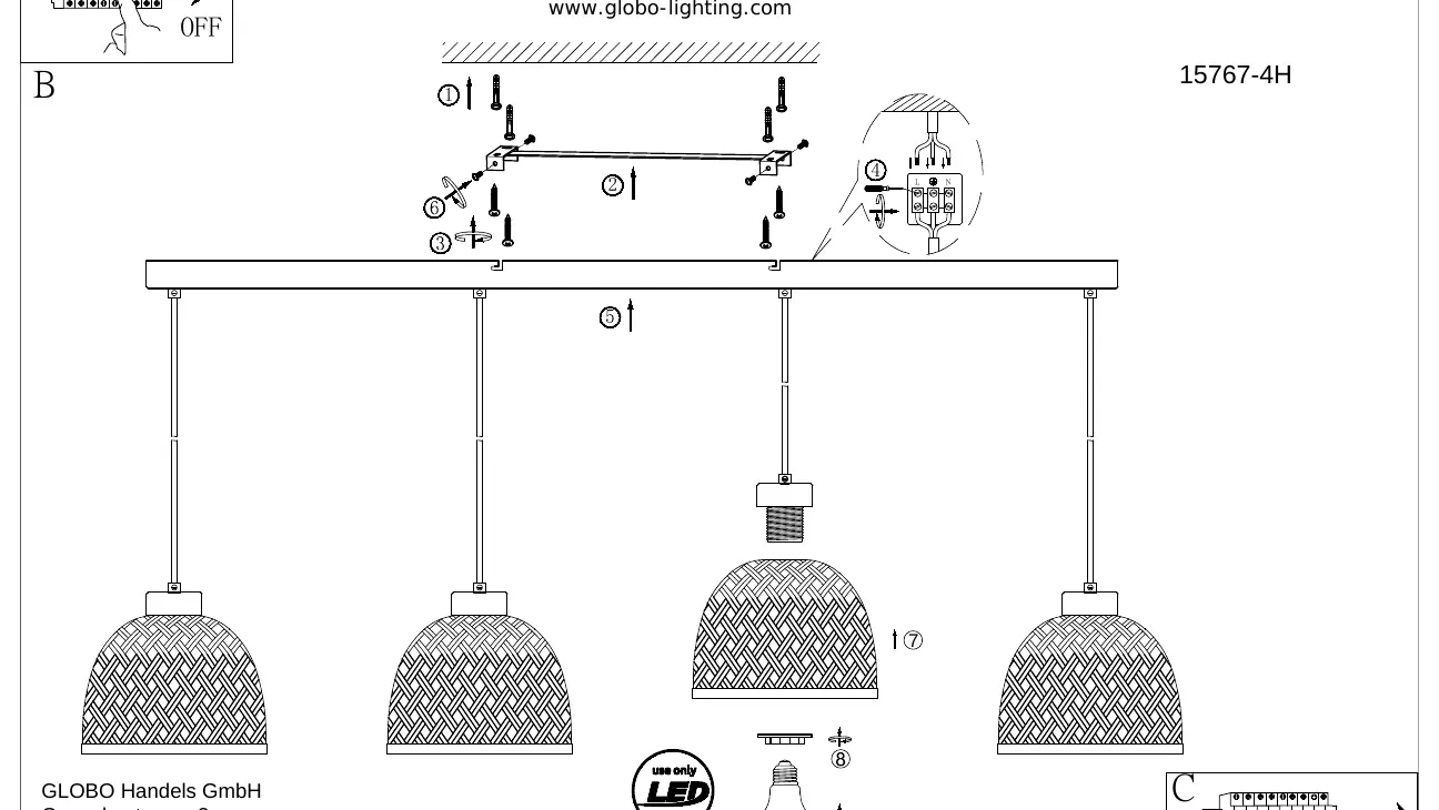 Schemat montażu lampy wiszącej