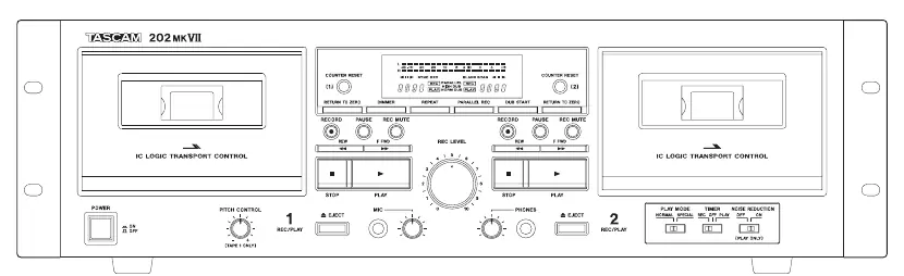 Panel przedni magnetofonu Tascam 202-MKVII