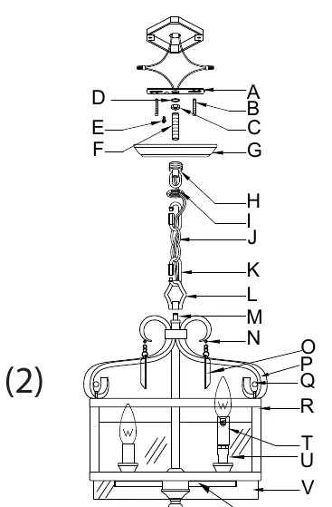 Diagram (2) montażu lampy w wersji wiszącej (Pendant).