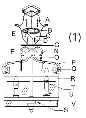 Diagram (1) montażu lampy w wersji półwpuszczanej (Semi-Flush).