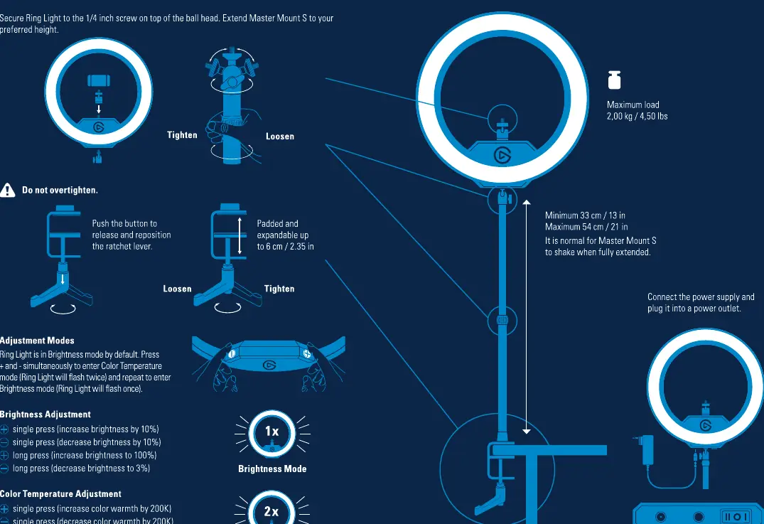 Schemat montażu i regulacji lampy Ring Light