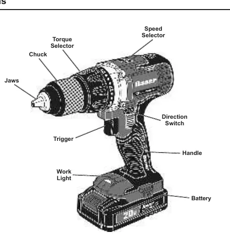 Schemat wiertarko-wkrętarki Bauer 20V