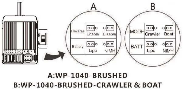 Ustawienia zworek (jumperów) dla ESC WP-1040