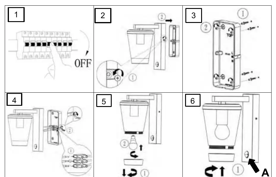Kroki montażu lampy (1-7)