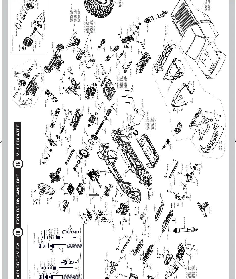 Schemat budowy (exploded view) modelu Arrma Quake 223S
