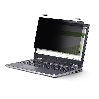 Filtr prywatyzujący zamontowany na laptopie z funkcją uchylania