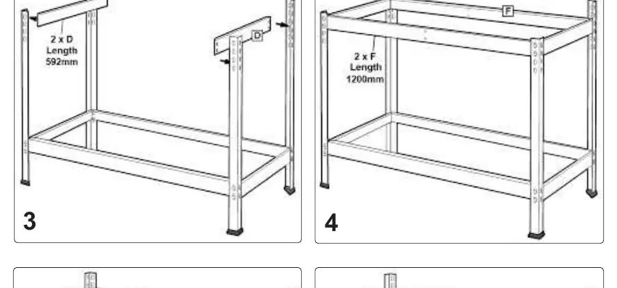 Montaż belek bocznych i poprzecznych (diagramy 3 i 4)
