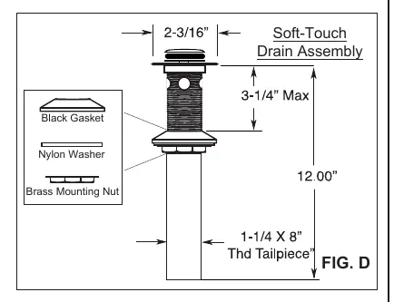 Schemat montażu odpływu Soft-touch (FIG D)