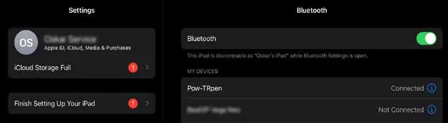 Parowanie Bluetooth w ustawieniach iPada
