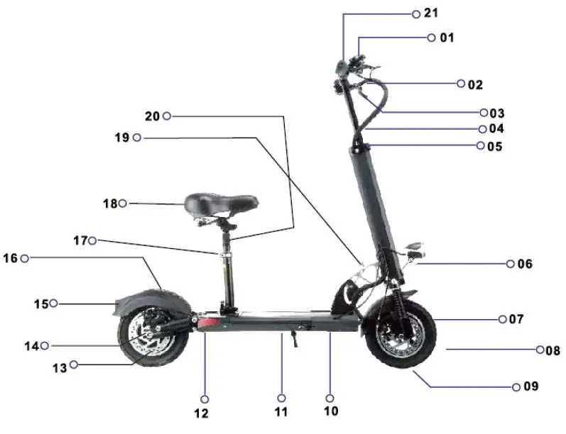 Schemat budowy hulajnogi W-TEC Tendeal 10"