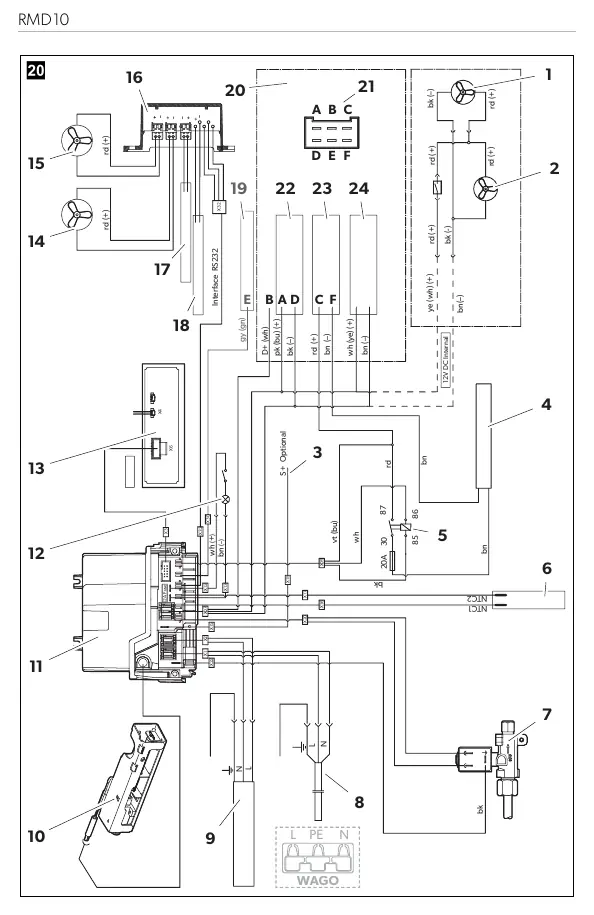 Schemat połączeń elektrycznych lodówki.