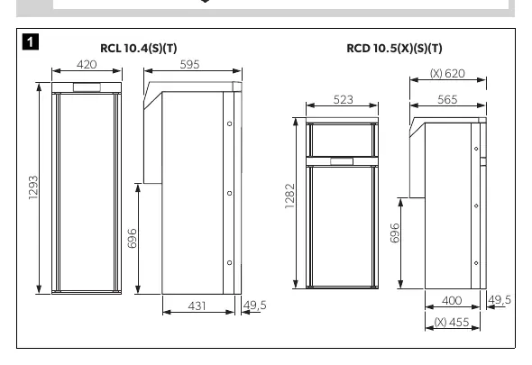 Wymiary montażowe dla modeli RCL 10.4 i RCD 10.5