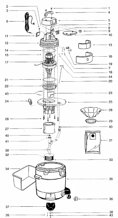 Schemat rozstrzelony odkurzacza Shop-Vac Model QPV 10.5A