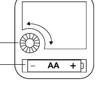 Schemat mechanizmu zegara: komora baterii i pokrętło ustawiania czasu.