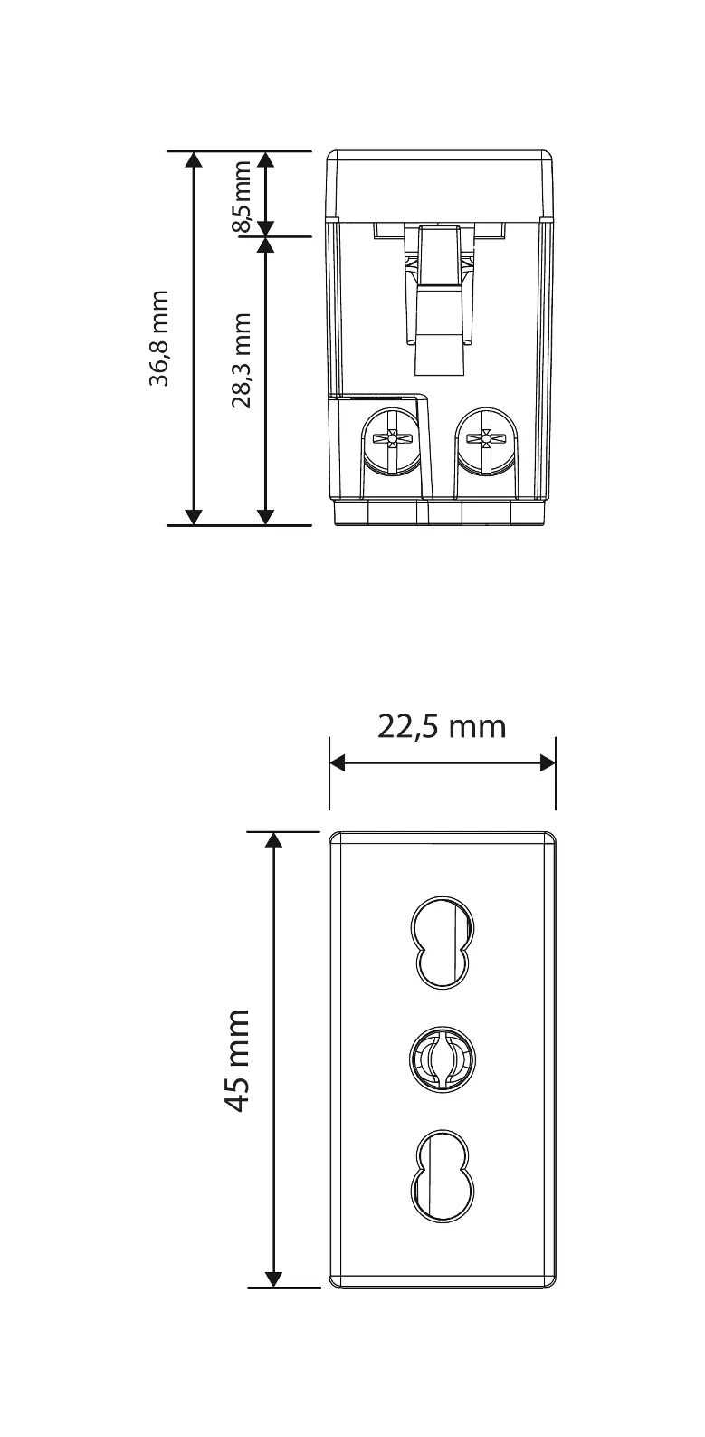 Wymiary techniczne gniazda