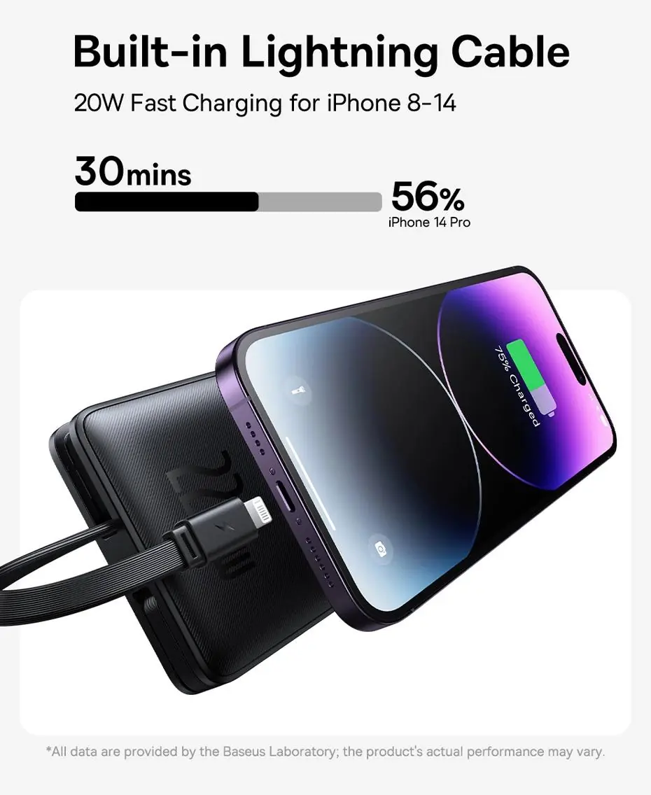 Szybkie ładowanie iPhone 14 Pro za pomocą wbudowanego kabla Lightning