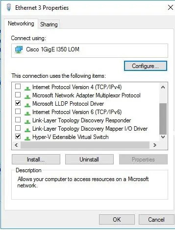 Okno właściwości Ethernet