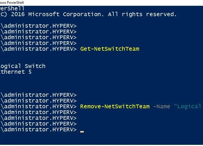 Usuwanie zespołu przełączników w PowerShell.