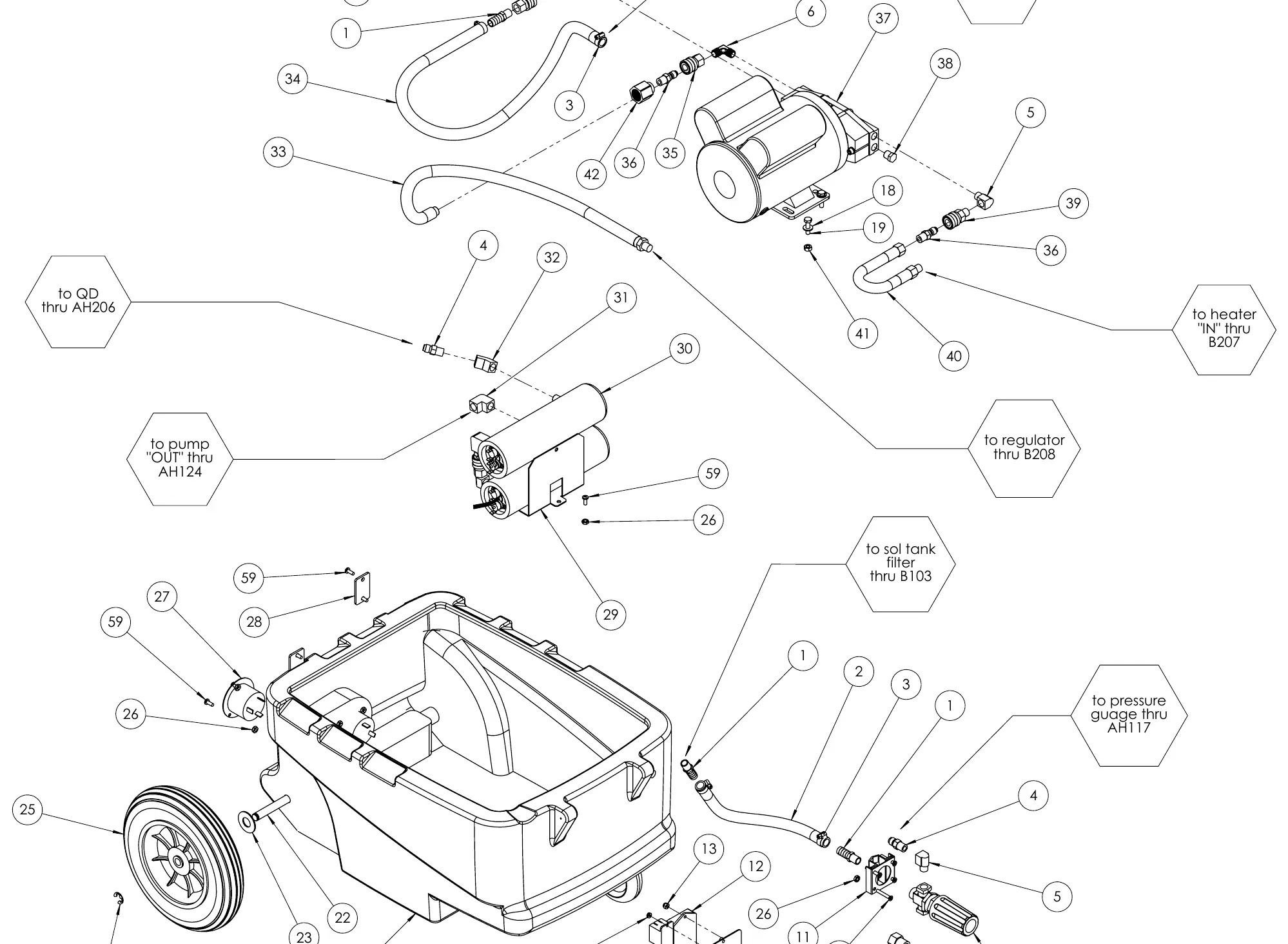 Schemat połączeń hydraulicznych i elektrycznych