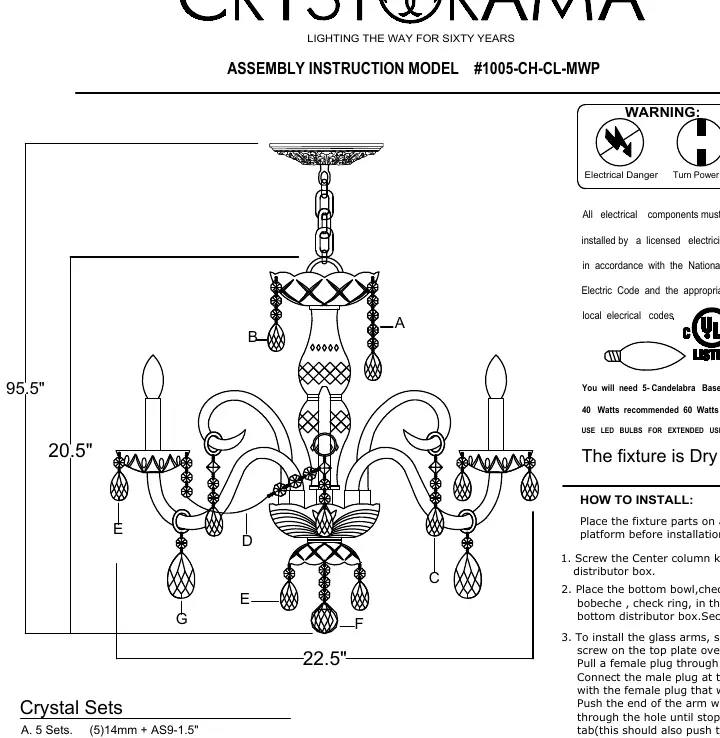 Schemat montażowy żyrandola Crystorama 1005-CH-CL-MWP