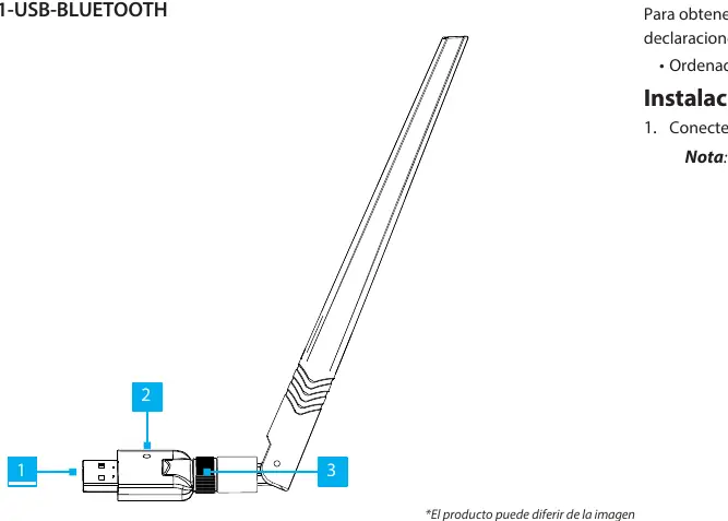 Schemat budowy adaptera z oznaczeniami złącza USB, diody LED oraz gniazda anteny.
