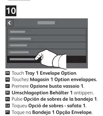 Wybór opcji koperty w menu