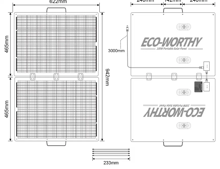Schemat budowy panelu z wymiarami