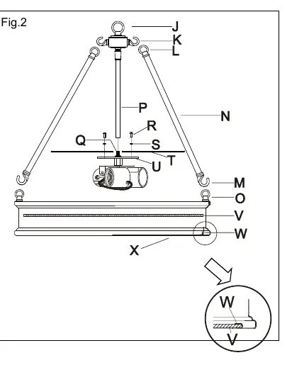 Schemat montażu korpusu lampy i dyfuzorów (Fig. 2)