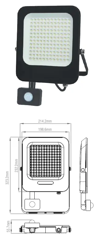Wymiary i wygląd naświetlacza Saxby Guard 100W