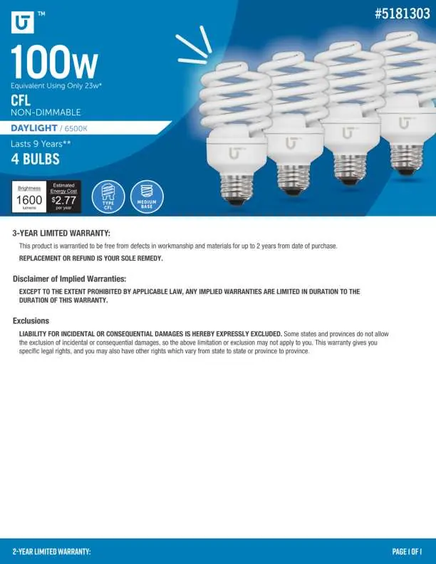 Zestaw żarówek CFL Utilitech 100W